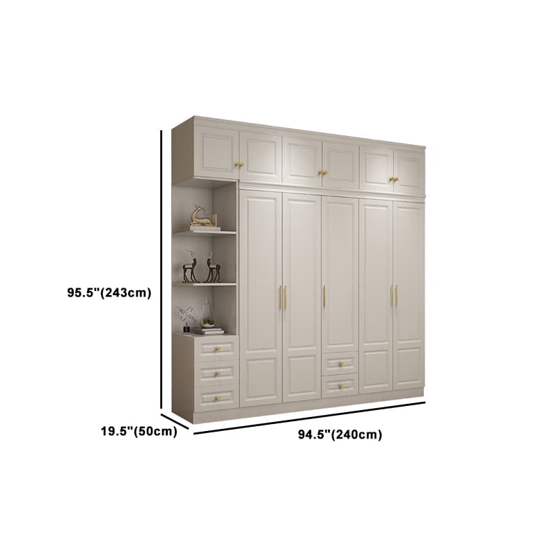 Art Deco Chalk Manufactured Wood Free Standing Interior Shelves Wardrobe with Soft Close Drawer and Hanging Rod - image 30