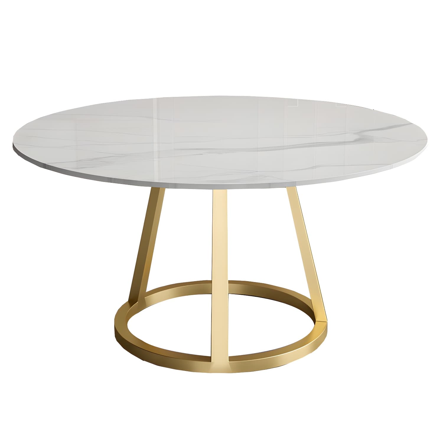 Contemporary Round Dining Table Sintered Stone Top Iron Pedestal Table