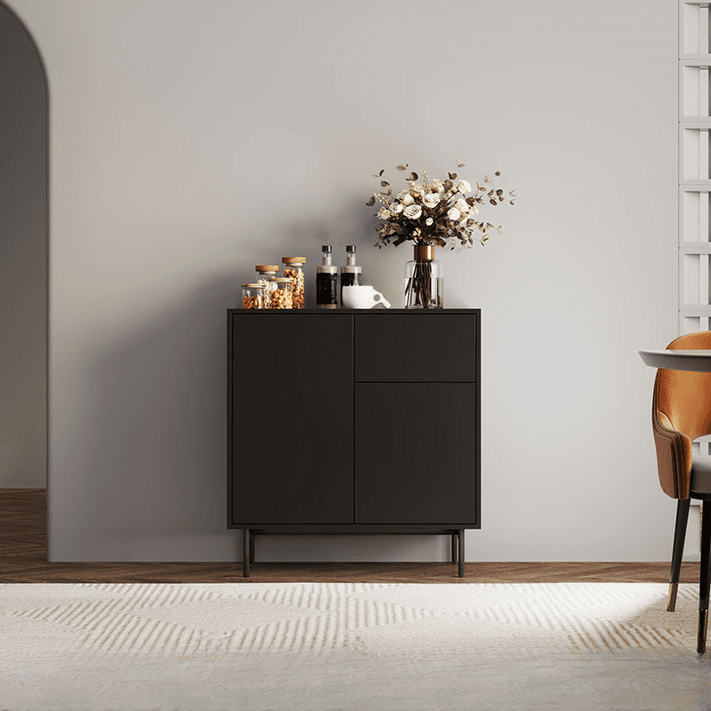 Ground Design Narrow Server with 2 or 1 Drawer, Drawers Storage, Alterable Shelf, and 3 or 2 Doors Tabletop
