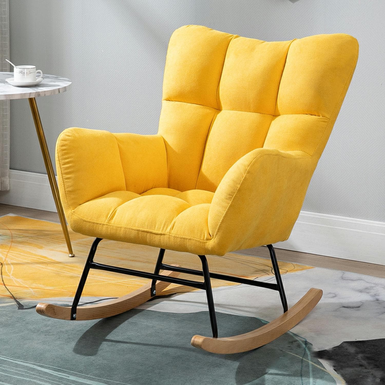 Stylish Modern Upholstered Rocking Chair with Tufted Design and Wood Legs - Support Up to 398 lbs - image 10