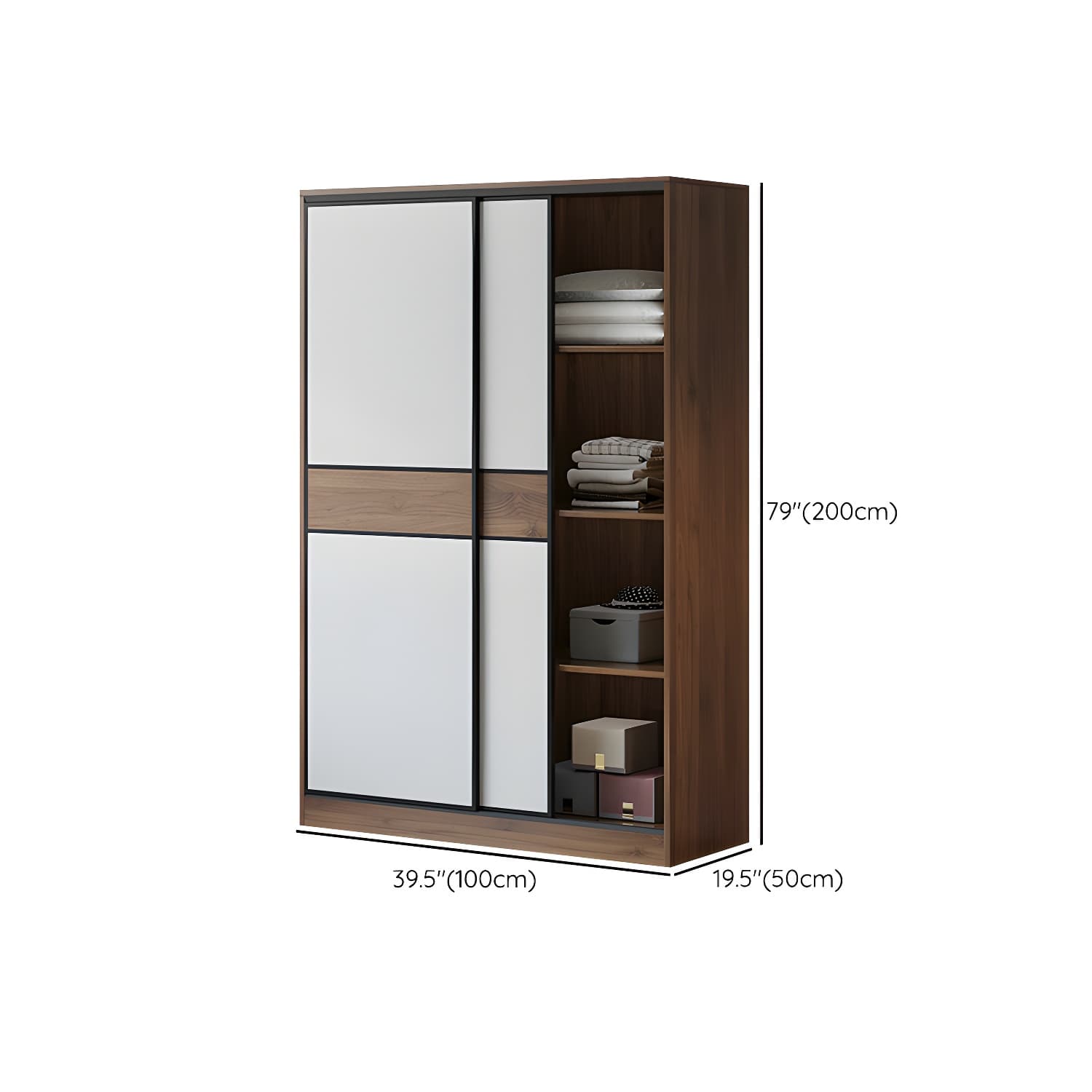 Modern Brown Wood Wardrobe Armoire with Sliding Doors, Shelves, and Clothing Rod - image 11