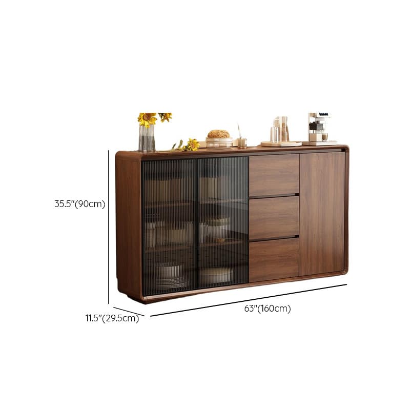 Espresso Sideboard with 3 Drawers, Locker Cabinet, Narrow Size, Compartment Storage, Glass-panel Door, and Flexible Shelf - image 19