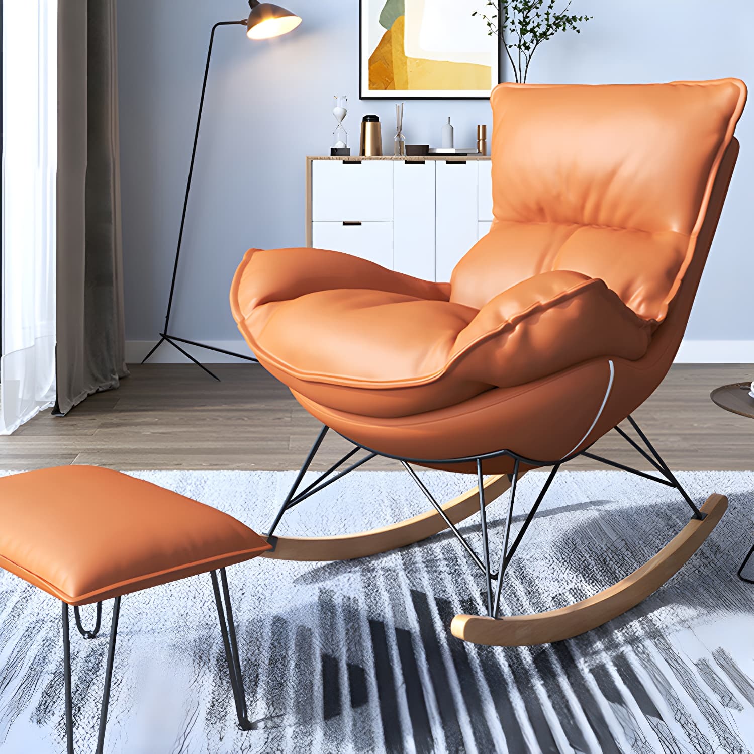 Contemporary Rocker Chair Antique Finish Rocking Chair with Ottoman - image 24