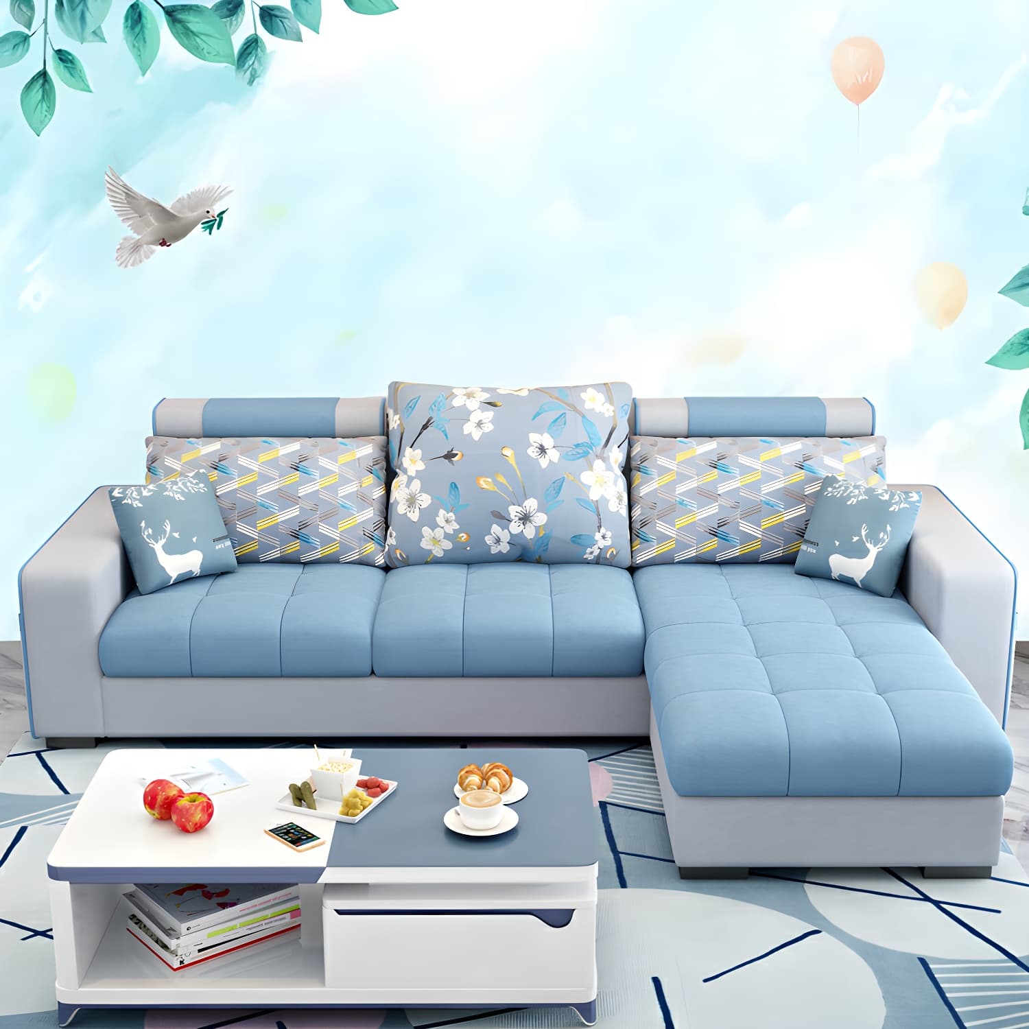 Modern L-Shaped Linen Sectional Sofa with Ottoman and Slipcover, Reversible Design - image 13