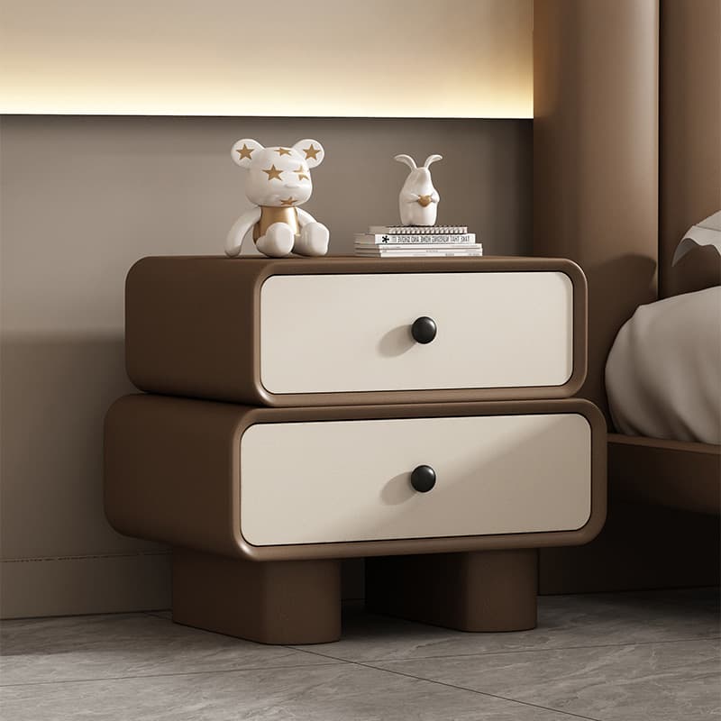 Contemporary Wood Nightstand with Drawer Storage and Faux Leather Countertop