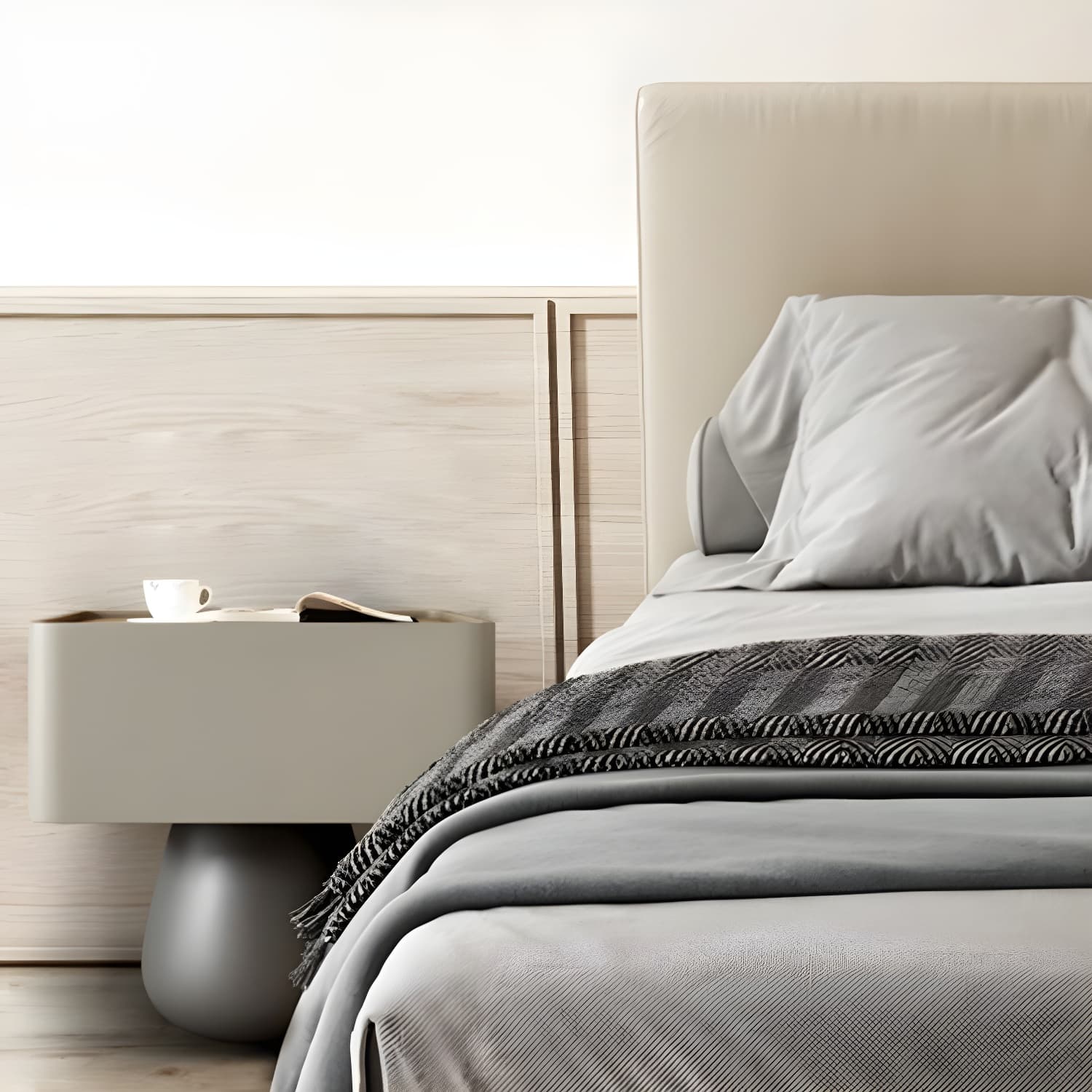 Modern Light Wood Drawer Nightstand with Faux Leather Countertop - image 19
