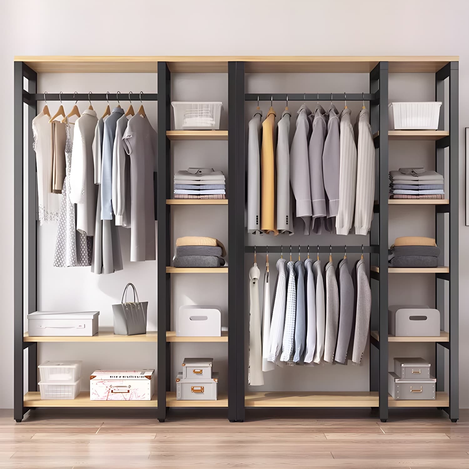 Modern Metal Wardrobe Armoire with Clothing Rod & Shelves (Height 70-79 inches, Overall Width 45cm) - image 4