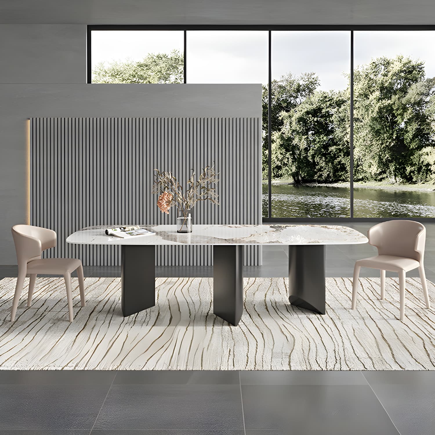 Rectangle Dining Table Sintered Stone Top Modern White Table with Black Legs - image 11