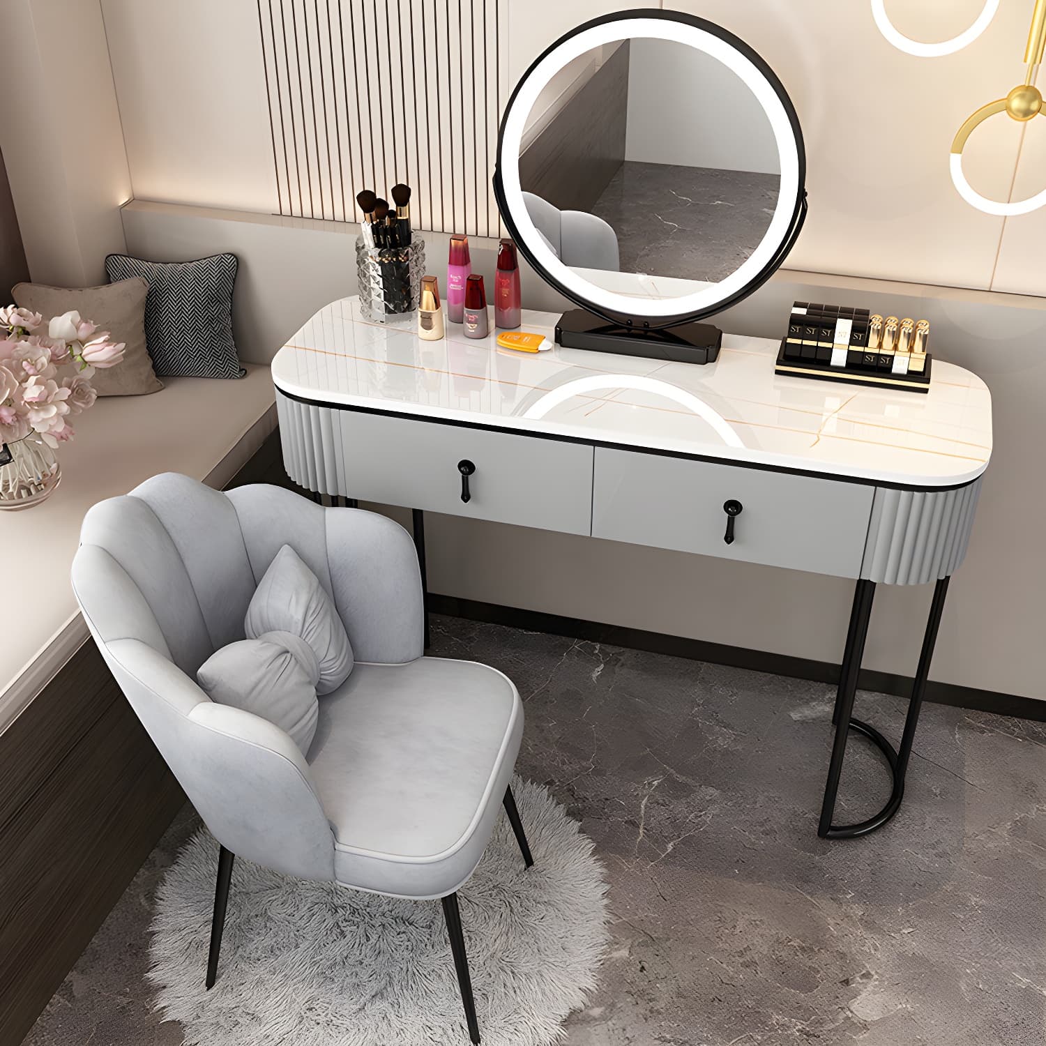 Lighted Mirror Makeup Vanity Storage Box Vanity Dressing Table for Bedroom - image 6
