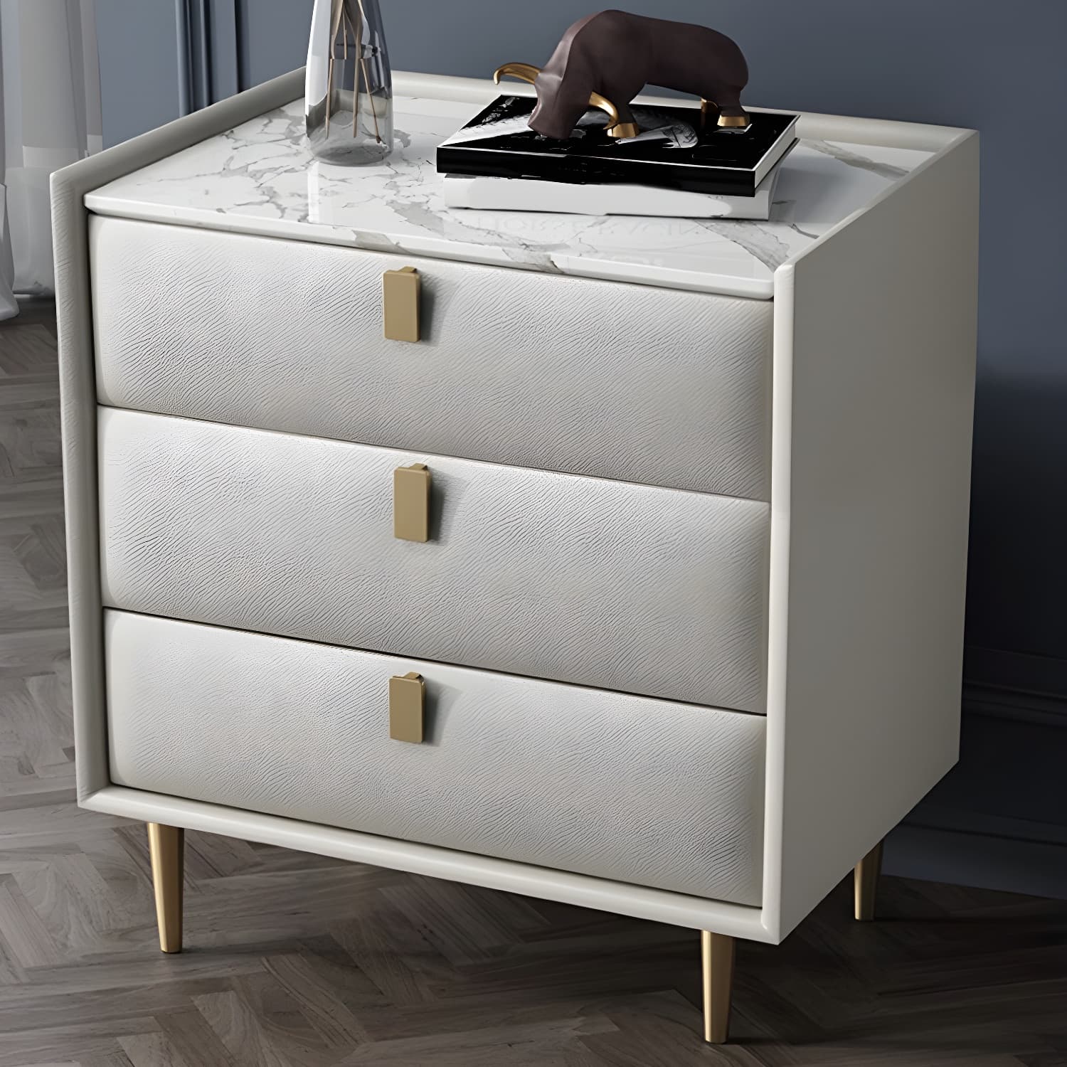 Modern Faux Leather Nightstand with Drawer Storage in Standard Height - image 11