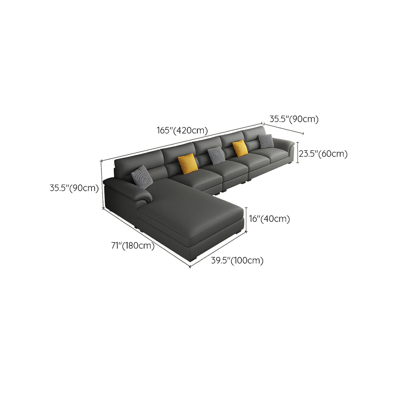 Modern Black Sectional Sofa with Pillow Top Arm and Cushion Back - image 22