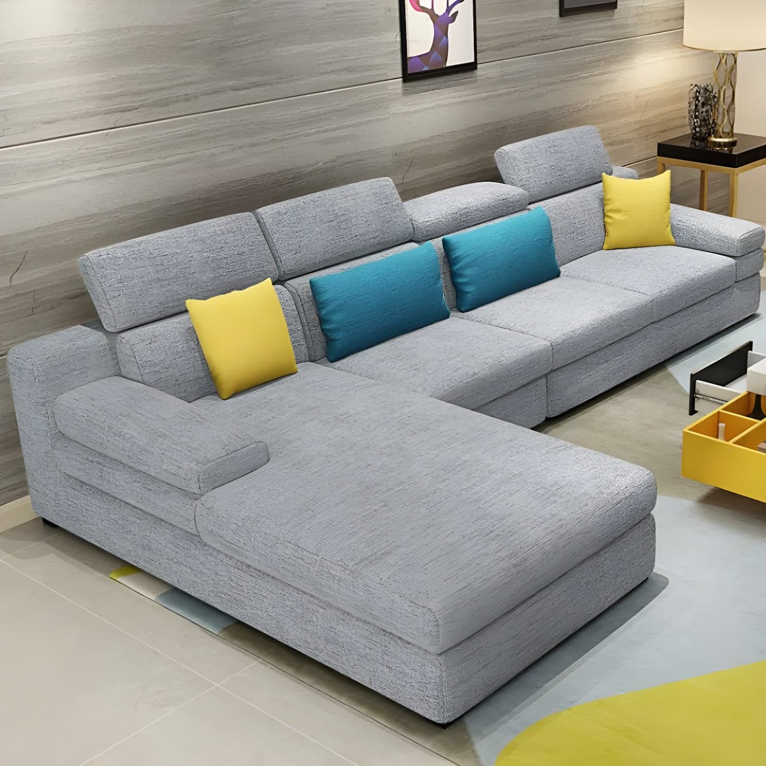 Modern L-Shape Sofa Chaise in Large Size with Cushion Back and Sponge Seat Fill - image 7
