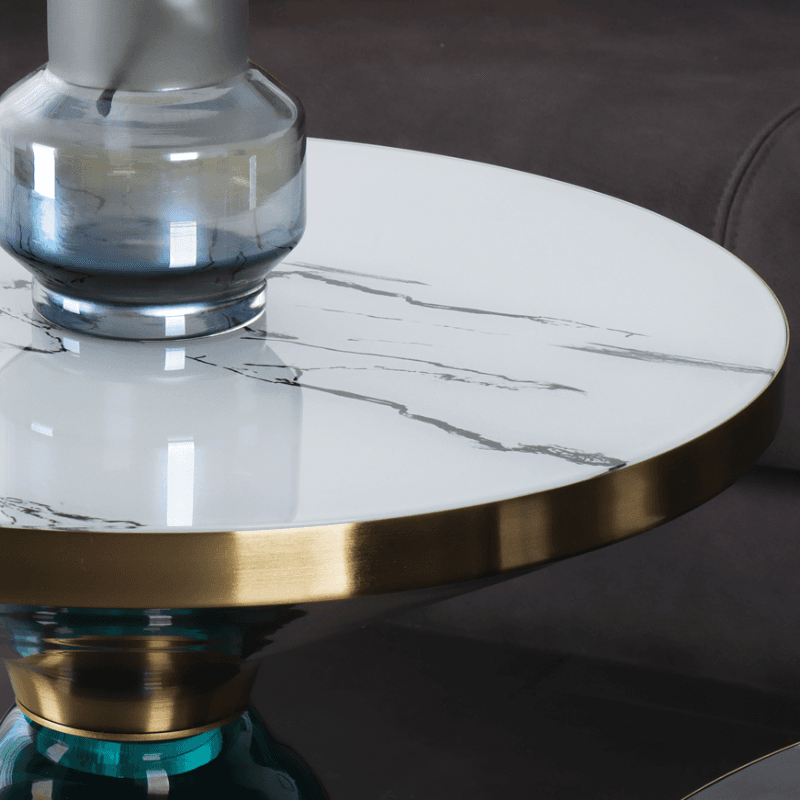 Simplistic Single Side Table with Hardened Glass and Plinth Base, Rounded Top - image 16
