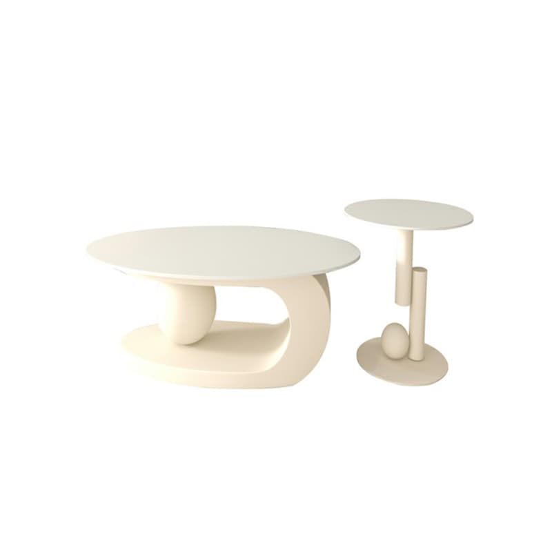 White Stone Modern Coffee Table with Abstract Steel Base for Living Room - image 7