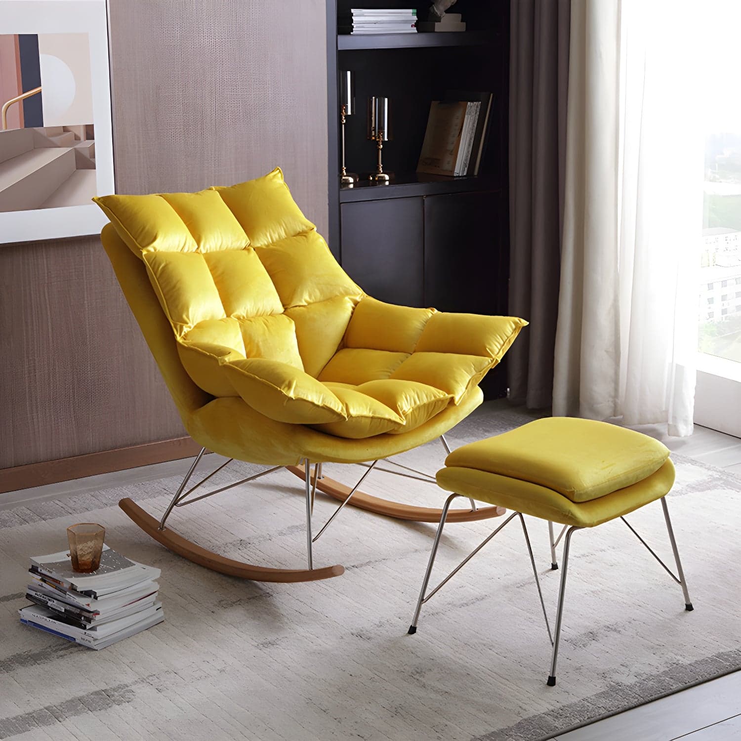 Modern Indoor Sofa Rocking Chair Mother Feeding Rocking Chair with Cushion and Ottoman - image 6