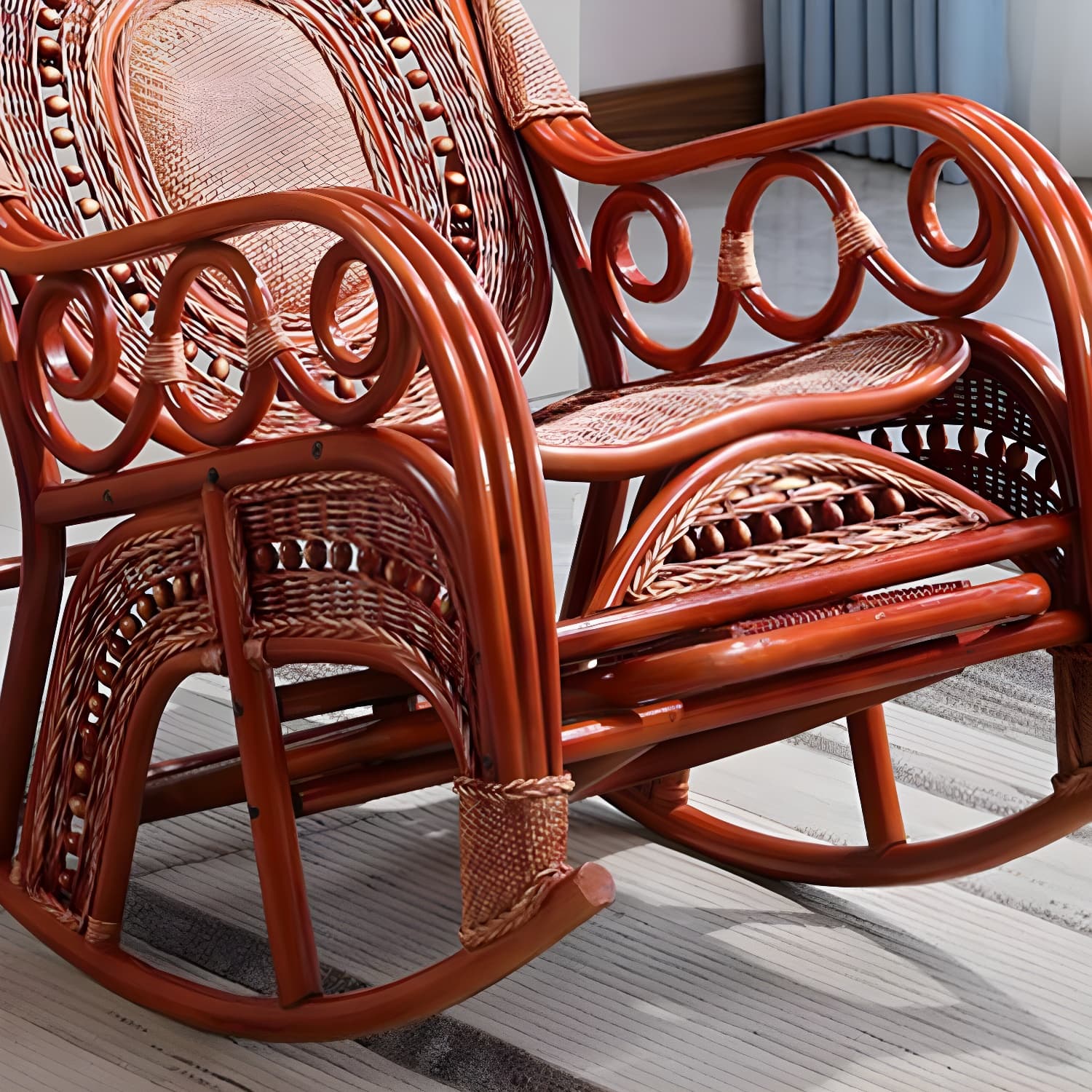 Traditional Spindle Rocking Accent Chair Tobacco Finish Rocker Chair Reclining - image 17