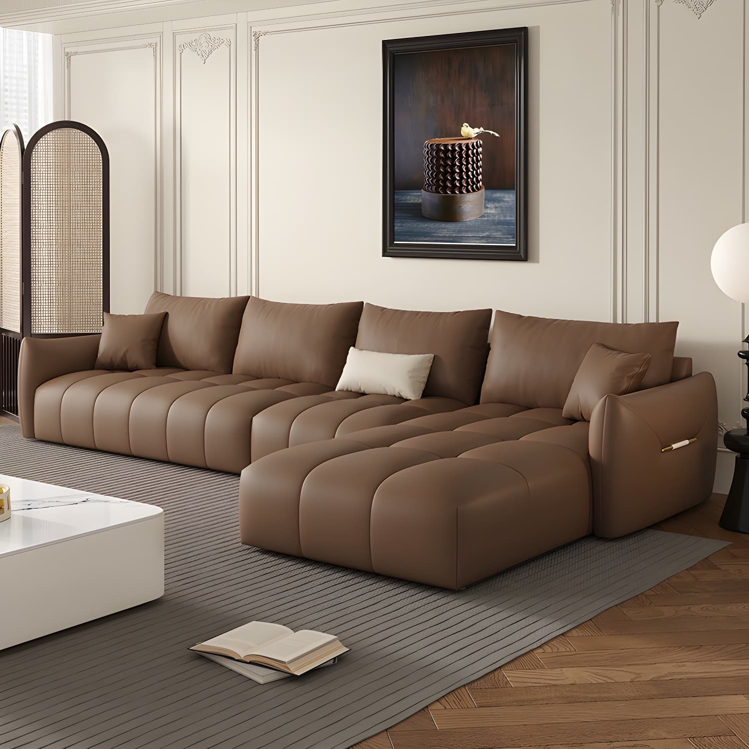 Modern L-Shape Wood Frame Tufted Sectional Sofa Chaise in 3 Piece Set - image 13