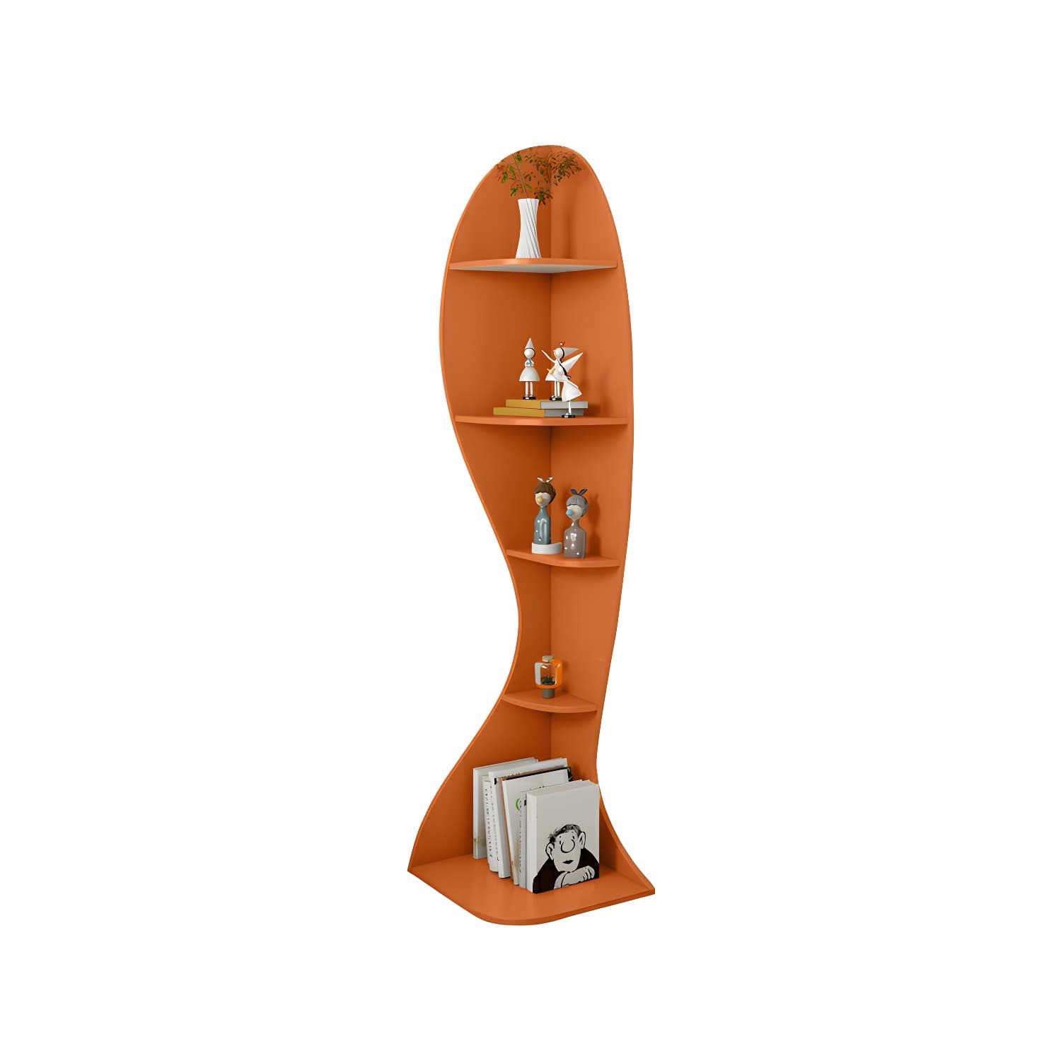 Corner Modern Accent Chest with Wood Counter Top and Open Shelves - 40cm X 40cm X 182cm - 4 Shelves