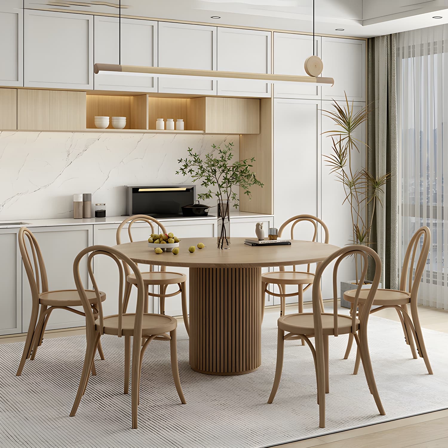 Modern Round Dining Table Pine Solid Wood Pedestal Dining Table in Natural - image 4