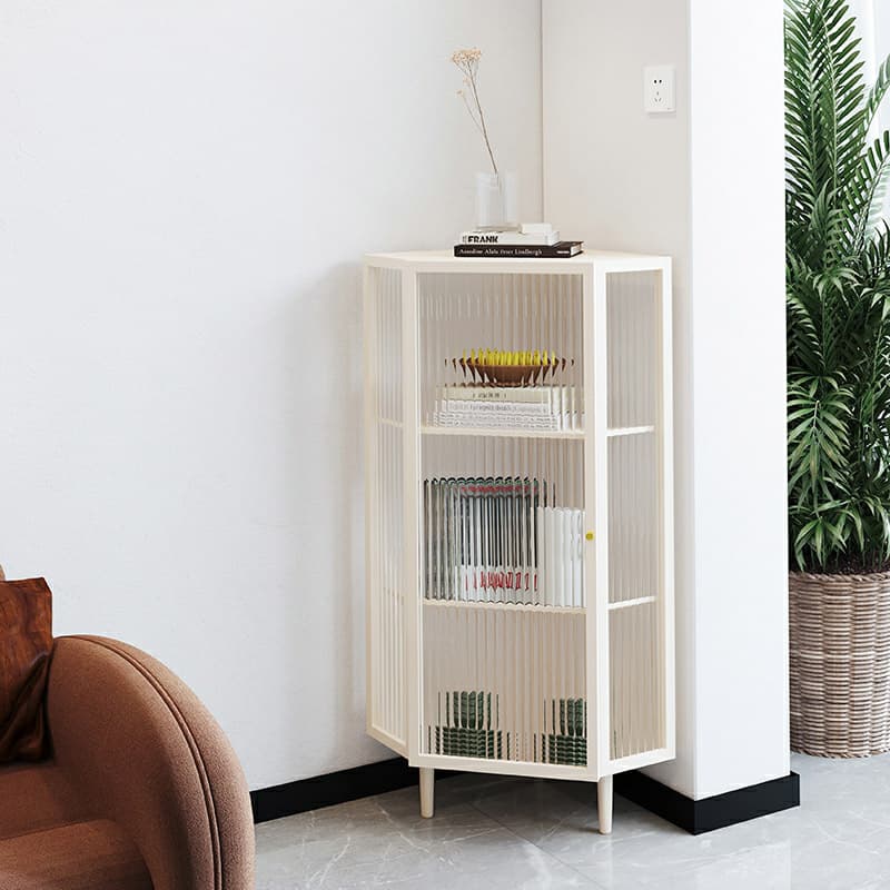 Sophisticated Steel Corner Accent Cabinet with Glass Doors and Cabinets Included - image 5