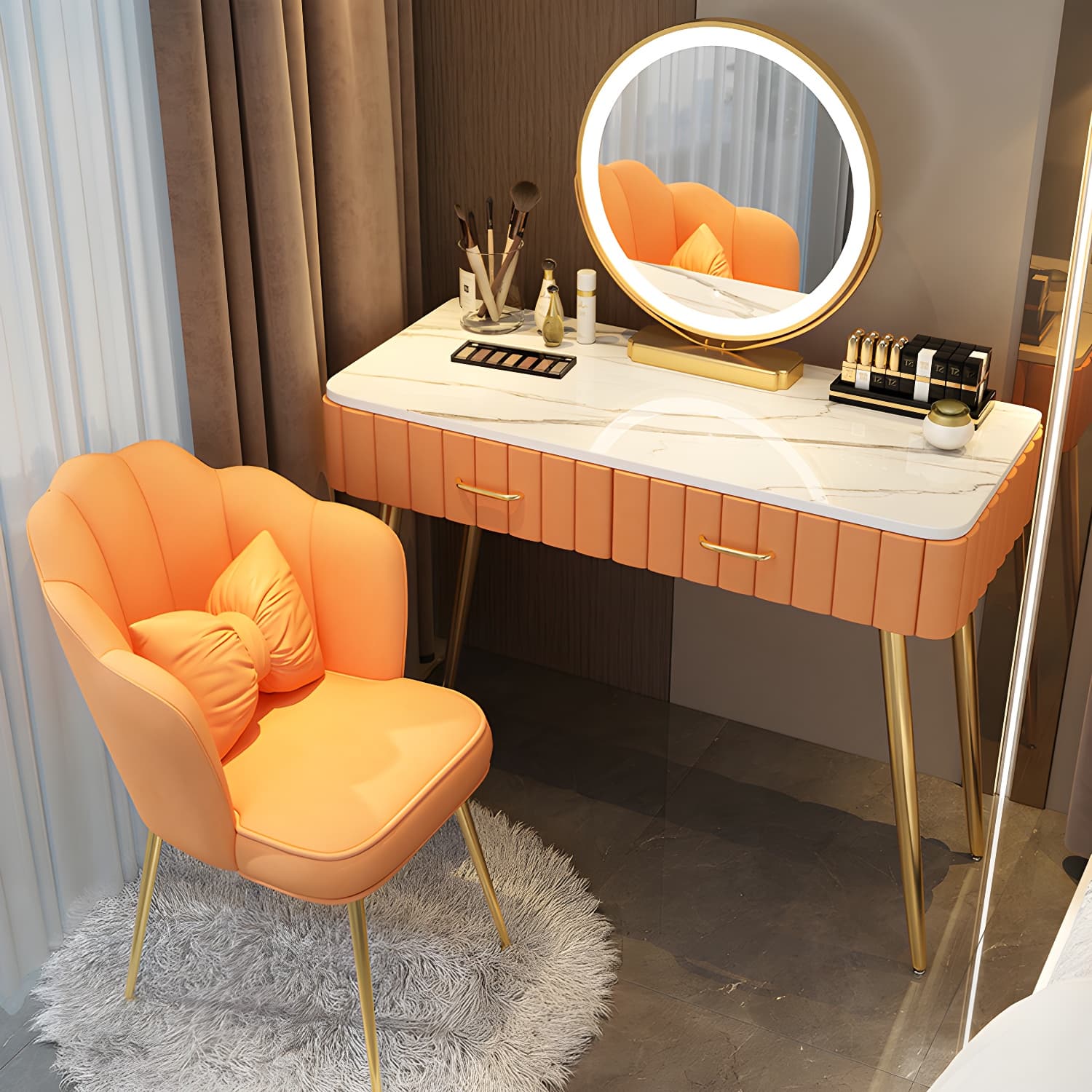 Lighted Mirror Makeup Vanity Desk Standing Makeup Vanity Set with Drawer - image 6