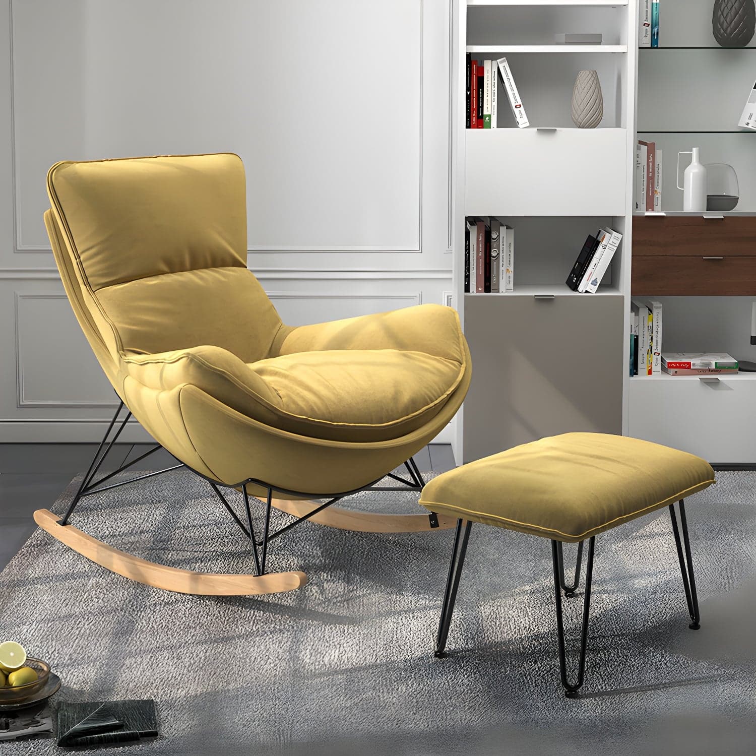 Contemporary Upholstered Rocker Chair Metal Frame Spindle Rocker Chair for Living Room - image 5