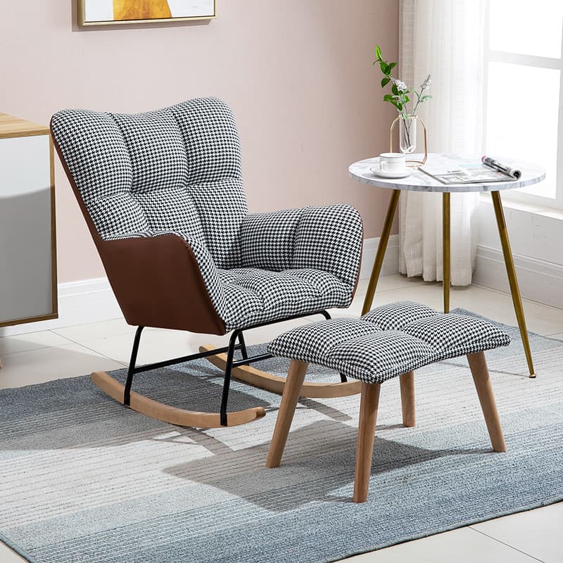 Contemporary Alloy Cushioned Living Room Rocking Chair 2 Piece Set with Footstool & Recessed Arm - image 16