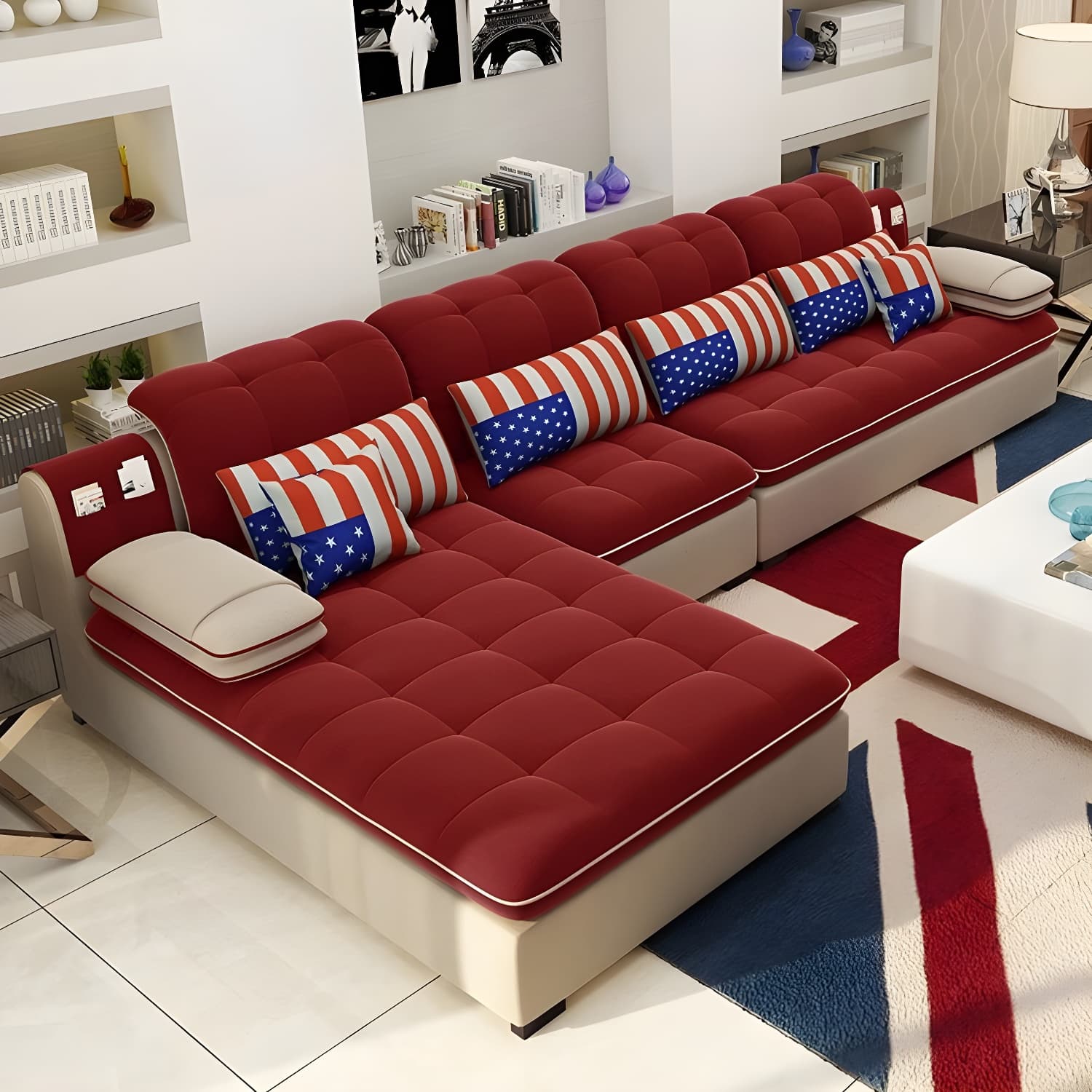 Modern Wood Frame L-Shaped Stationary Sofa Chaise with Adjustable Headrest and Storage Included - image 8