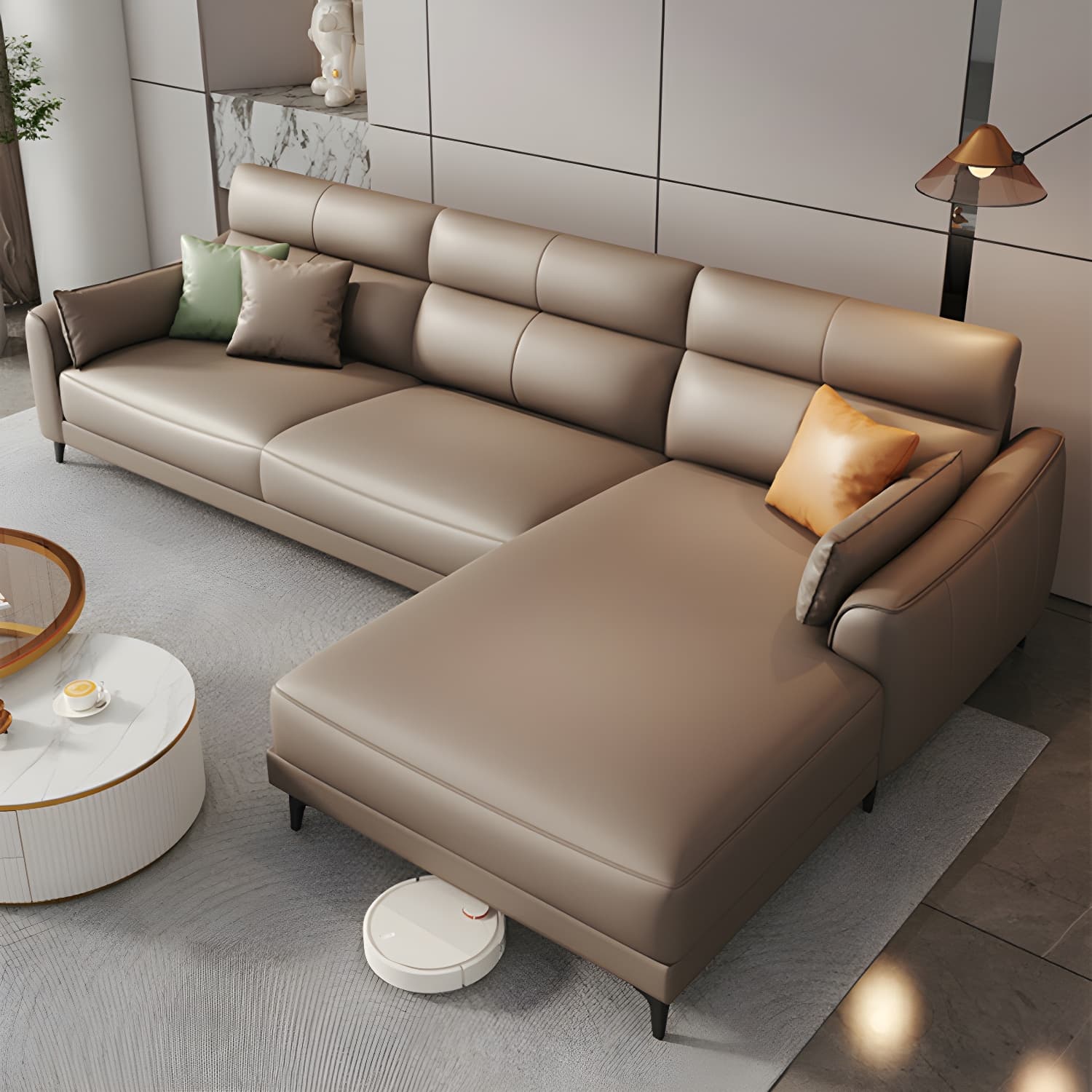 Modern Brown Stationary Sectional Sofa with Sloped Arms and Cushion Back - image 12
