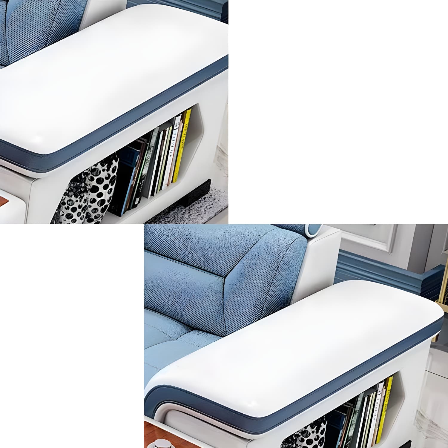 Scandinavian Blue Sectional Sofa with Wood Frame, Cushion Back, and Storage Included with Shelves - image 7