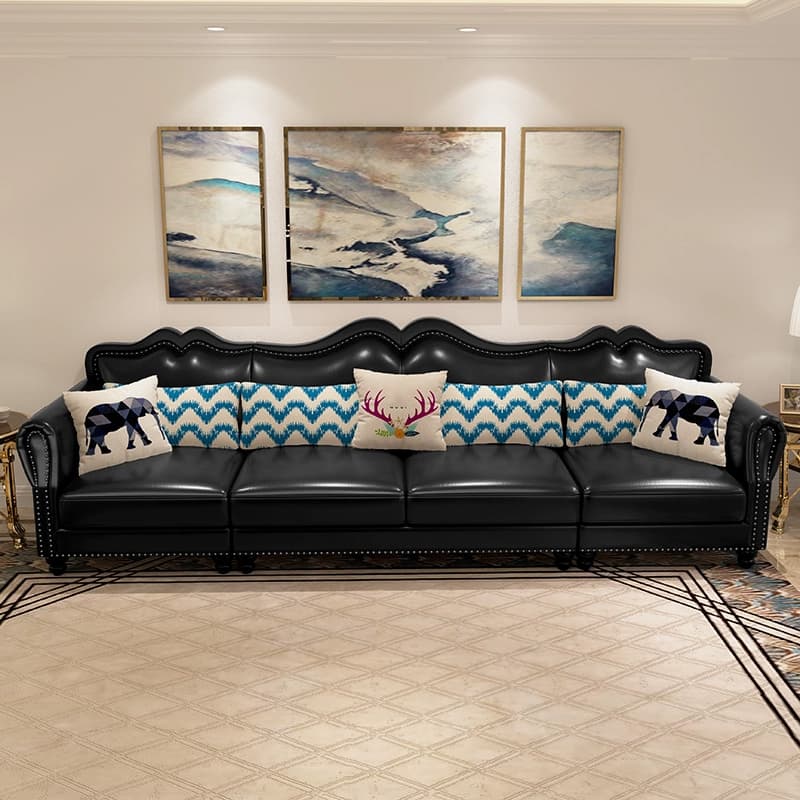 Glam Eco-Leather Flared Arm Sectional Sofa in Large Size with Nailhead Trim