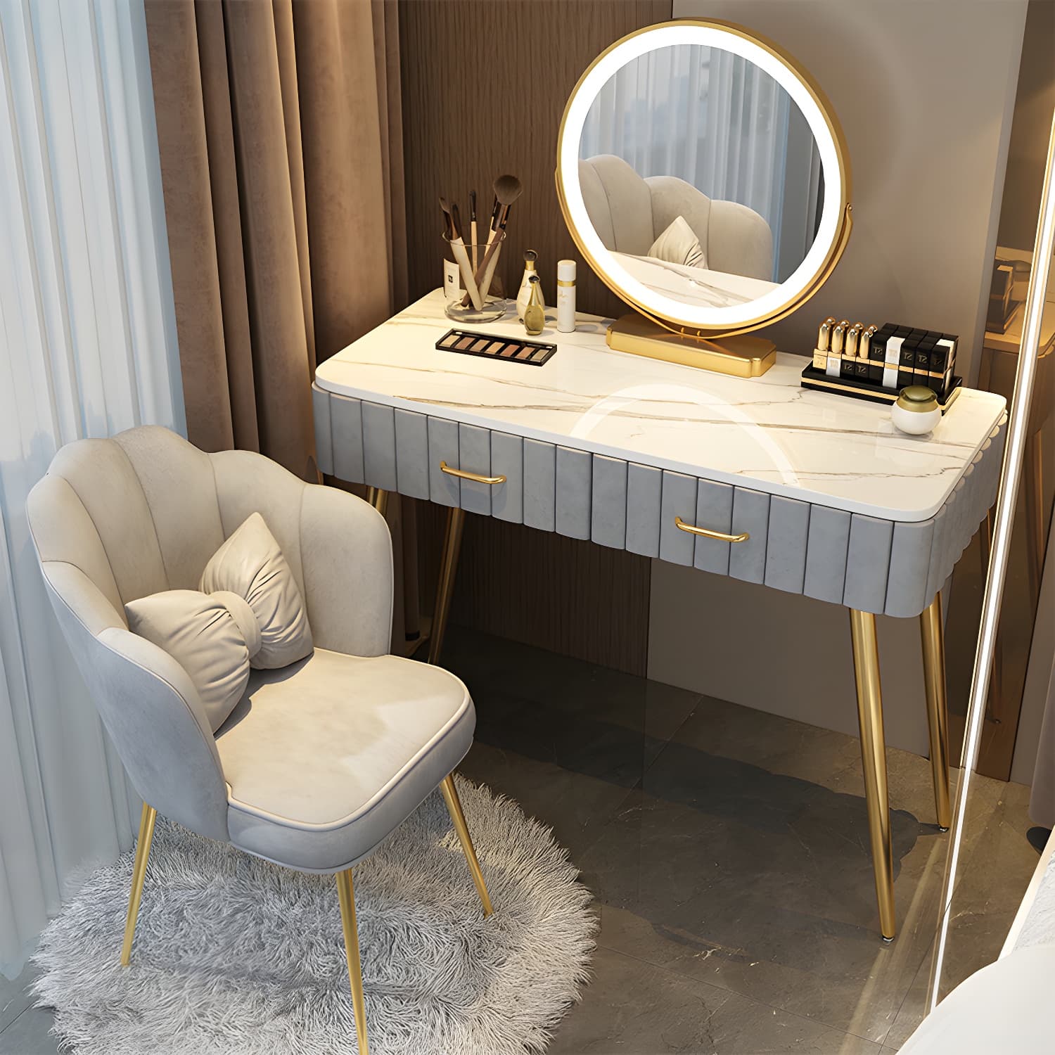 Lighted Mirror Makeup Vanity Desk Standing Makeup Vanity Set with Drawer - image 5