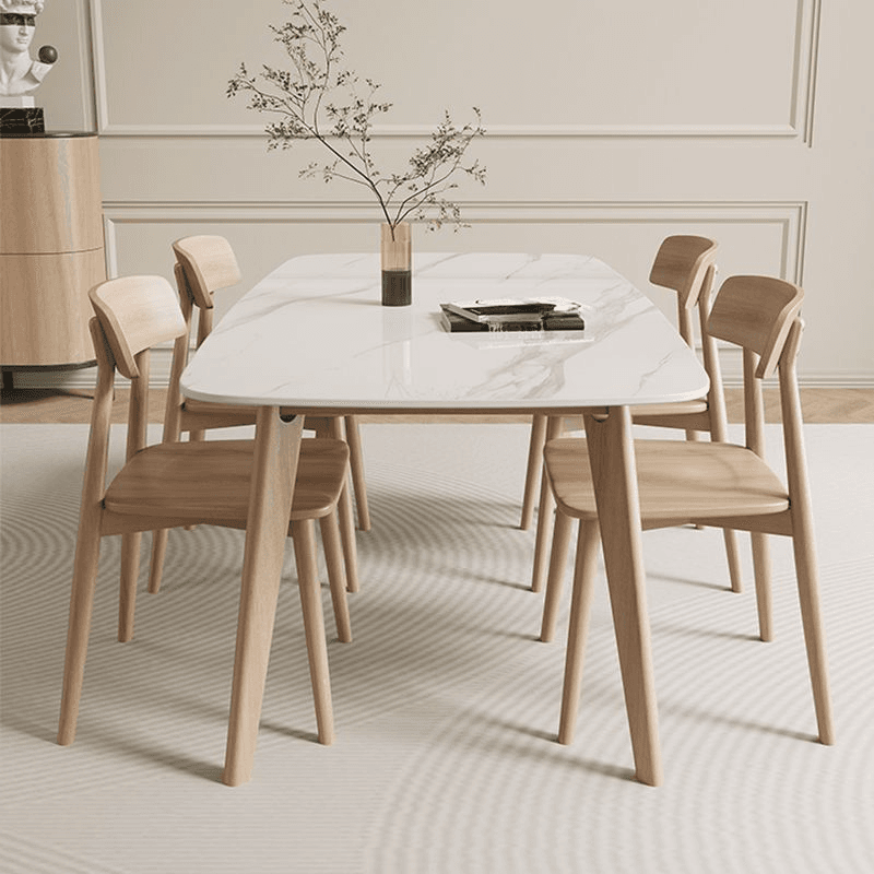 Scratch-proof Rectangle Stone Sand/Warm Wood Finish/Chalky Wood Fixed Top Dining Table for Seats 4/for 8/6 People in a Nordic Style - image 4