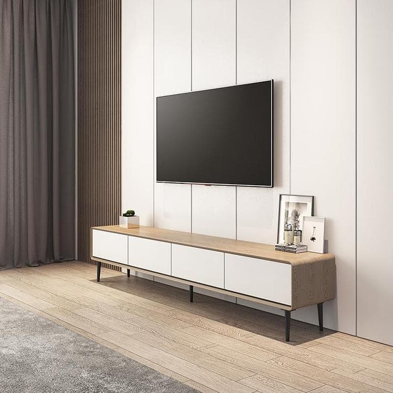 Modern Wooden Long and Low TV Stand with 4 Drawers, No Assembly Required, Dark Tone - image 11