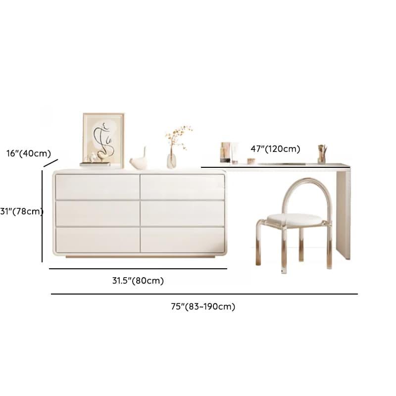 Large White/Transparent Vanity Set with 6 Drawers, Polymer/Lumber Frame, Lighted Mirror, and Scalable Chair - image 27
