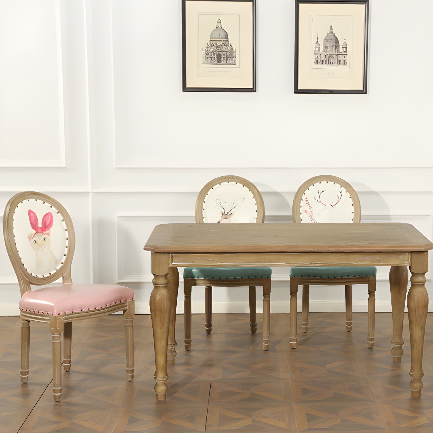 French Country Upholstered Armless Chair Home Solid Wood Dining Chair - image 19