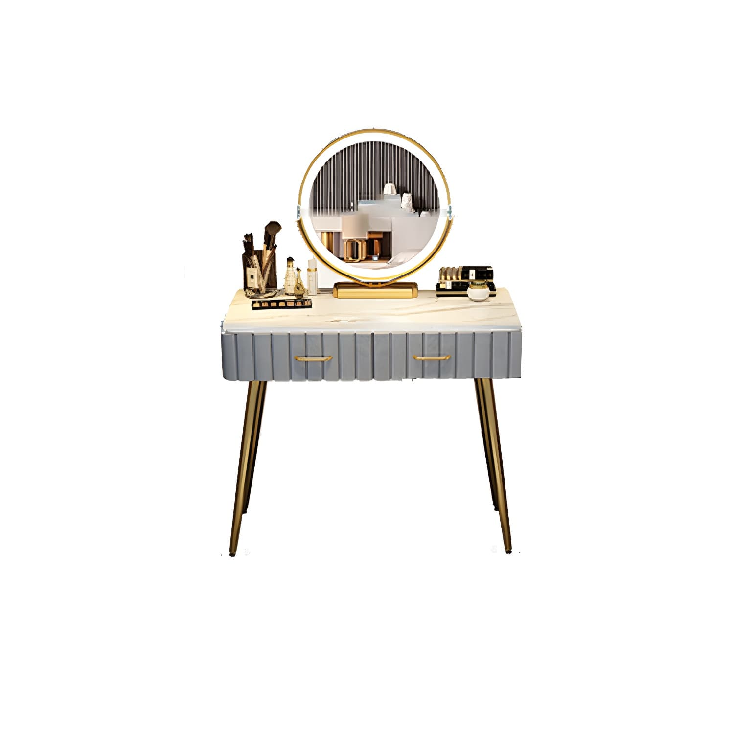 Lighted Mirror Makeup Vanity Desk Standing Makeup Vanity Set with Drawer - image 17