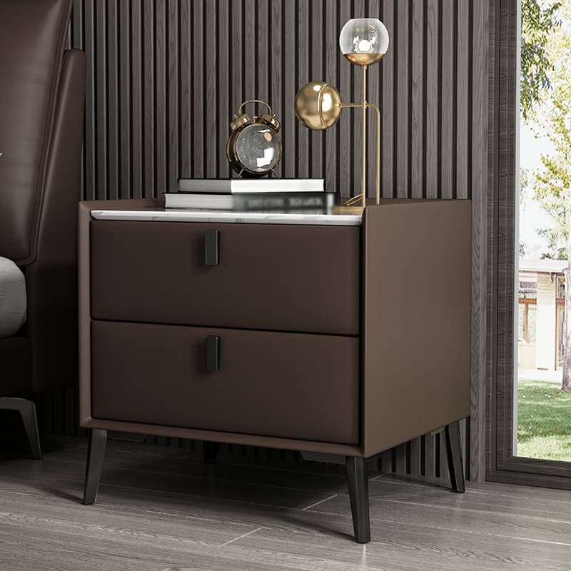 Contemporary 4 Legs Storage Drawer Nightstand with Black Handles for Bedroom
