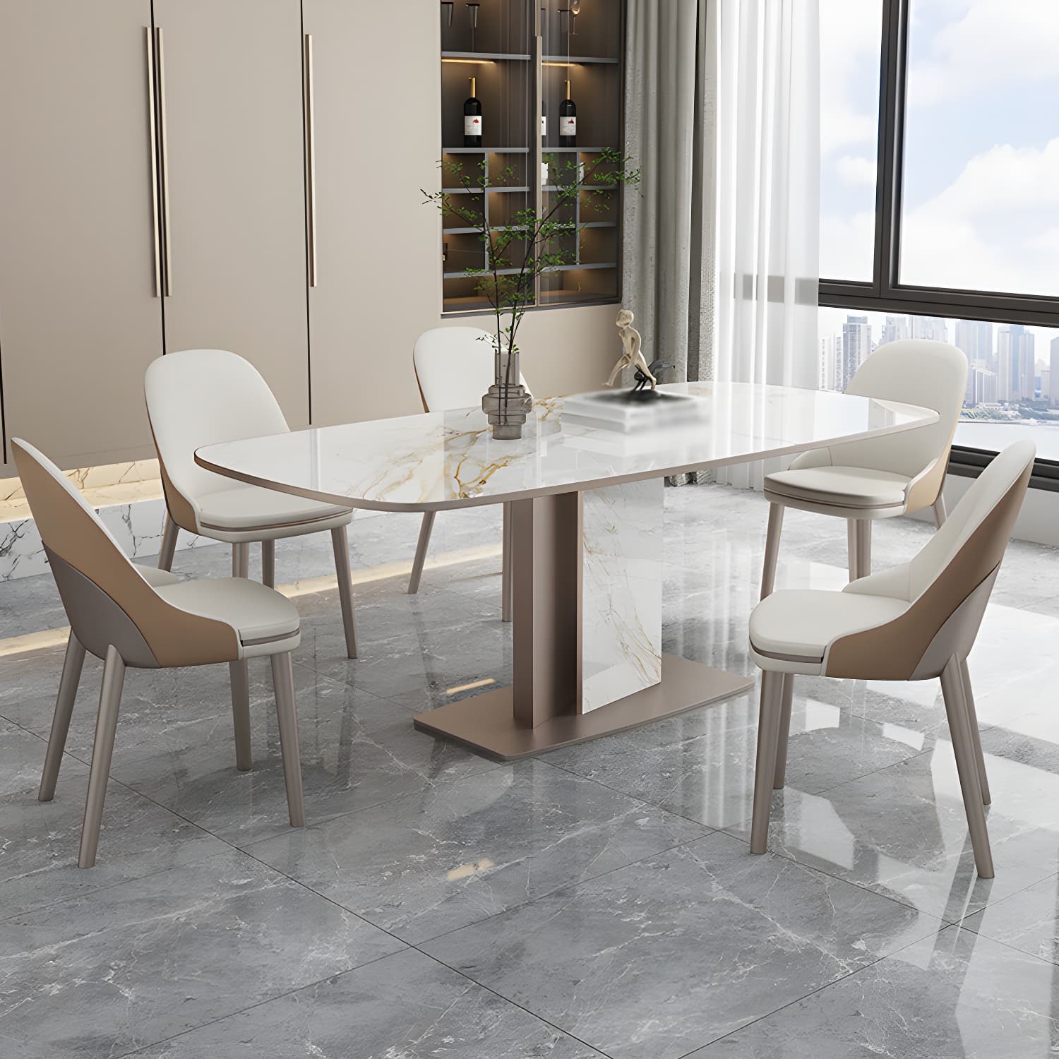 Luxury Sintered Stone Top Dining Set 1/2/5/6/7 Pieces Rectangle Dining Table with Chairs - image 3
