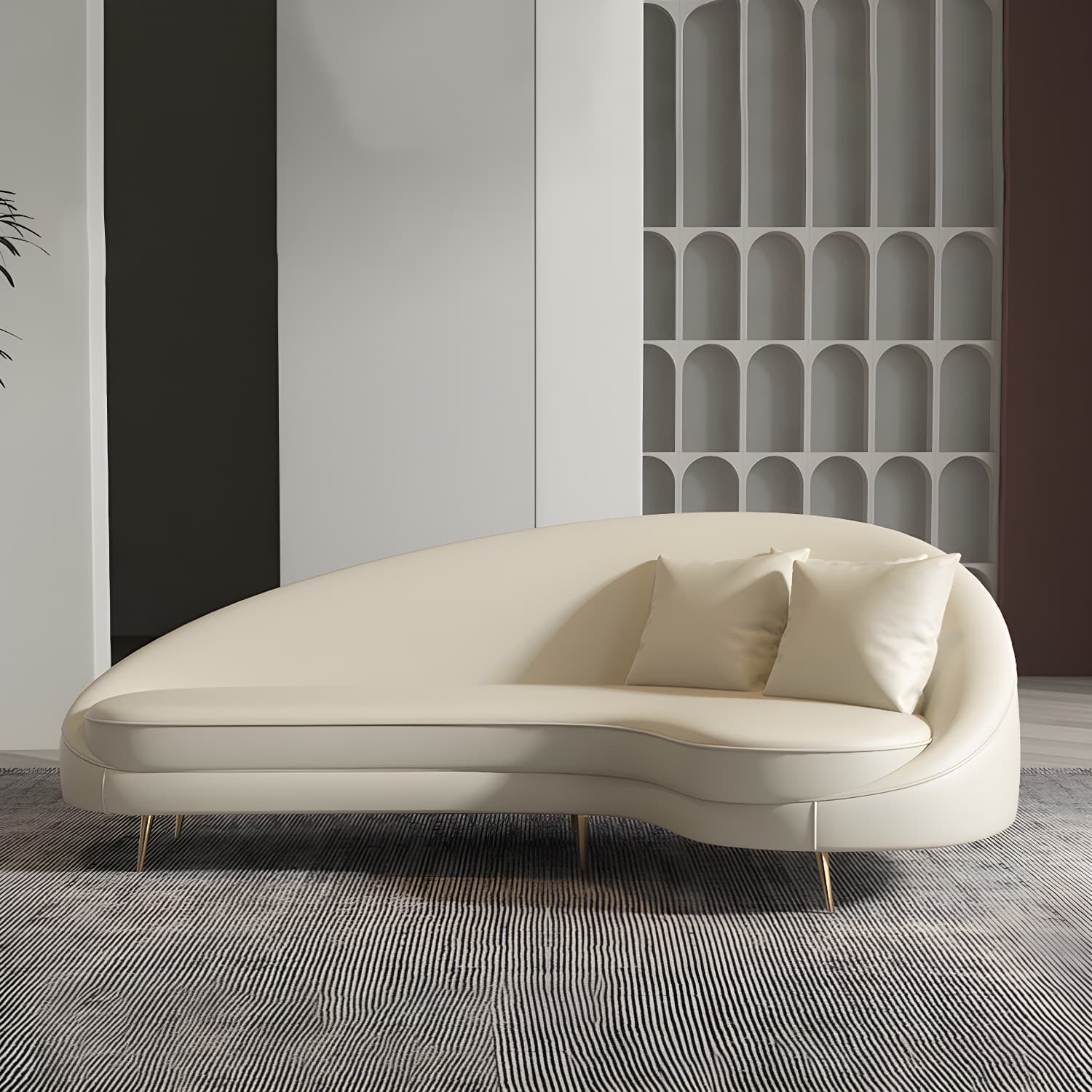 Faux Leather Curved Sofa Contemporary Sloped Arm Sofa for Living Room - image 9