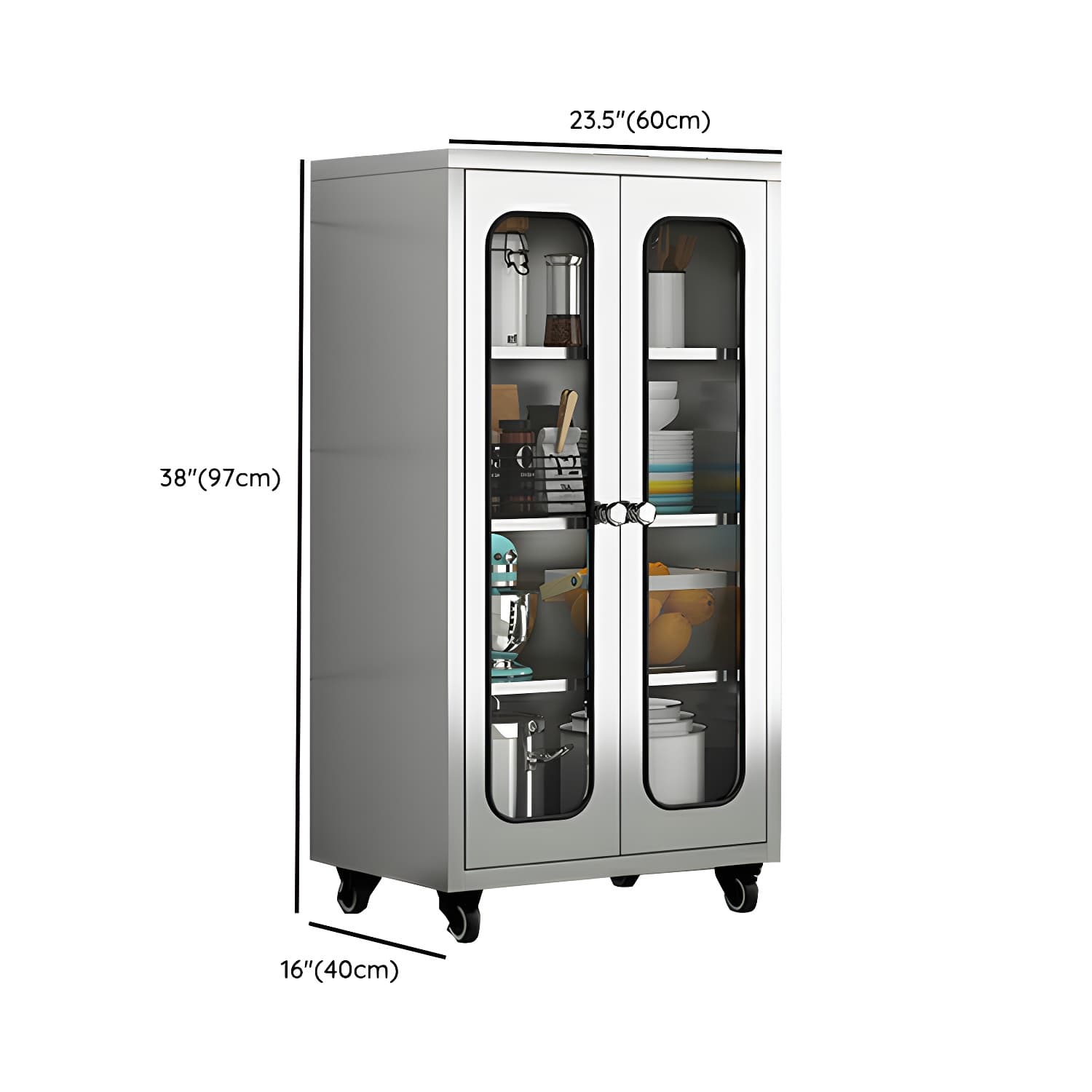 Chrome Stainless Steel Sideboard Cabinet with Cabinets, Adjustable Shelves, and Glass Doors - image 16