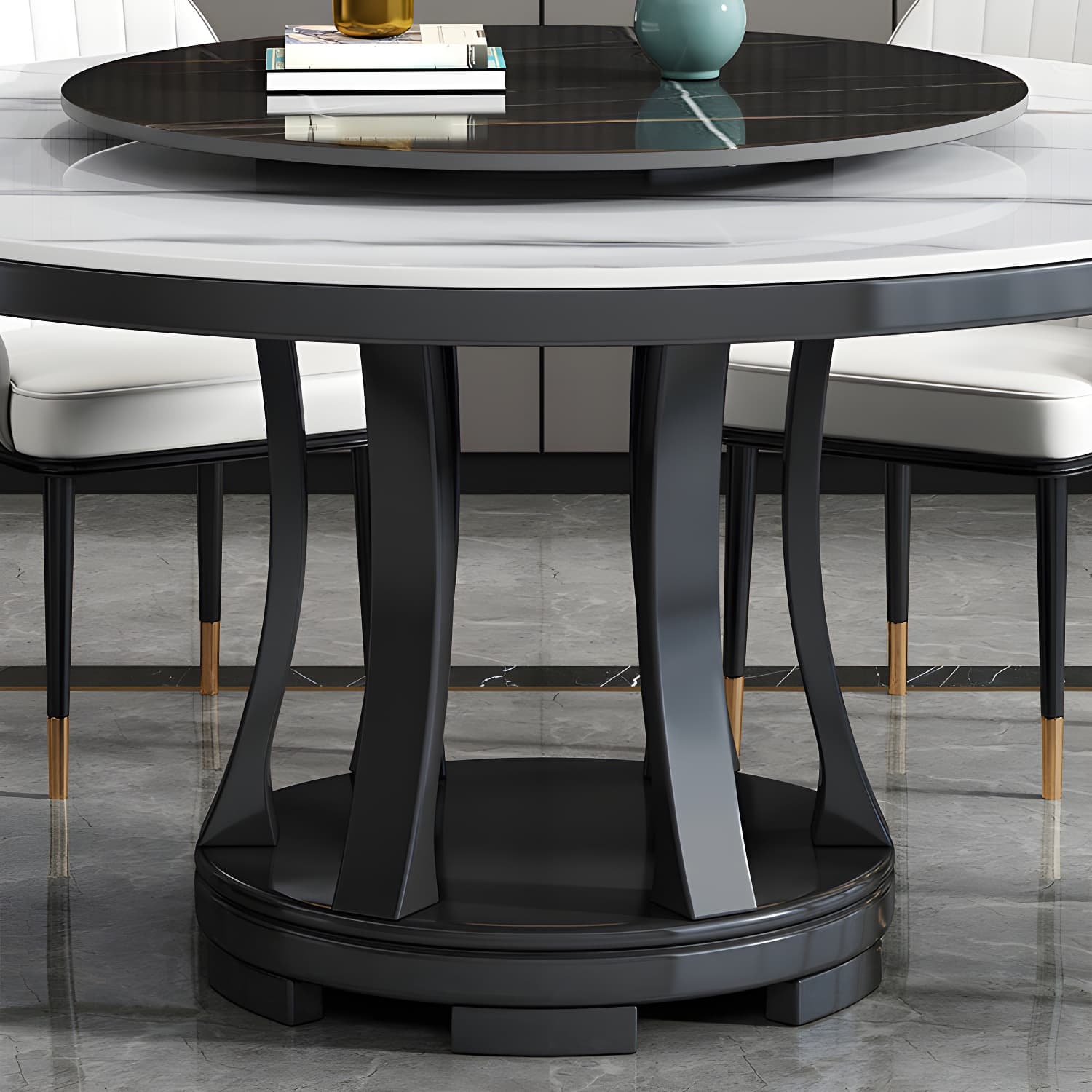 Modern Rubberwood Home Table Round Pedestal Convertible Dining Table - image 9