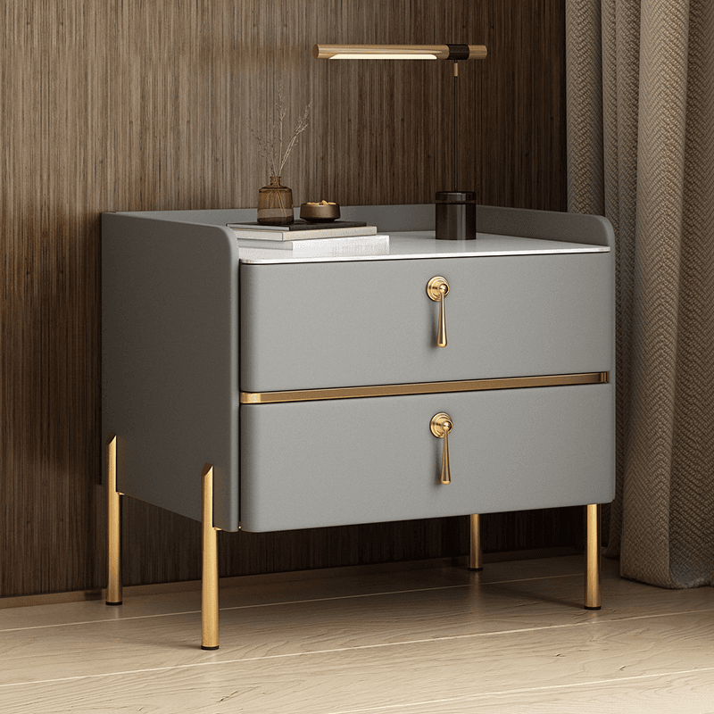 Stylish/Art Deco Drawer Storage Nightstand with 2 Drawers, Stone Countertop, and Leg - image 3