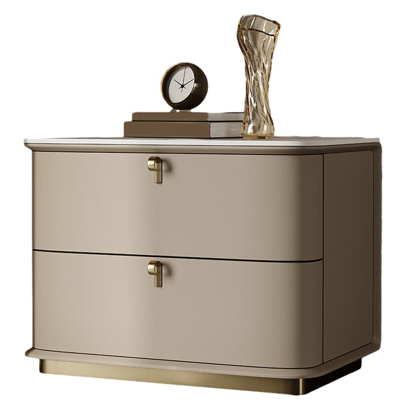 Modern Faux Leather Drawer Storage Nightstand with Stone Table Top - image 17