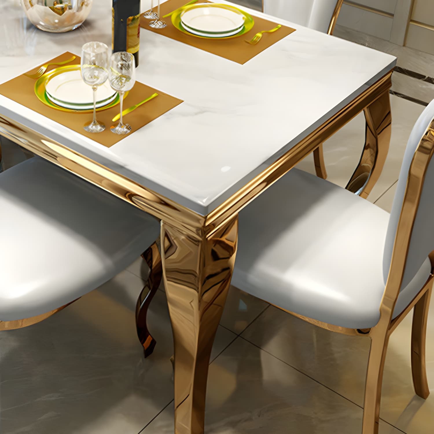 Luxury Gold Base Dining Table Faux Marble Home Kitchen Table - image 5