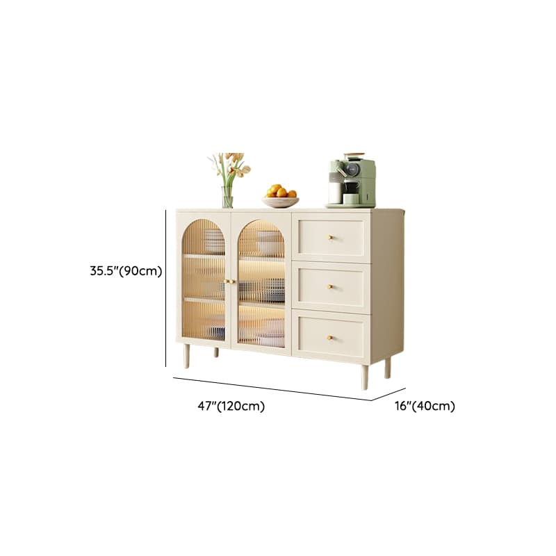 White Trendy Sideboard with 3 Drawers, Narrow/Standard Size, 3/6 Shelves, Lumber Countertop, and Glass-panel Door - image 16