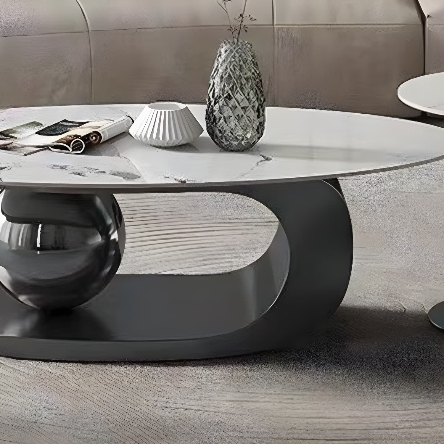 Glam Style Coffee Table Slate Top Stainless Steel Abstract Base - image 9