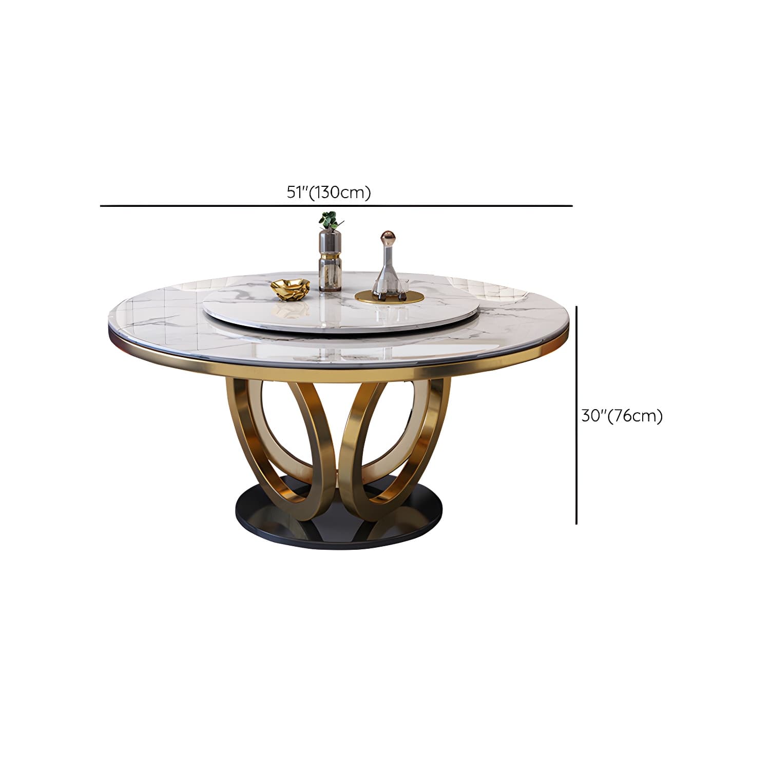 Glamorous Round Marble Dining Set with Gold Metal Pedestal Base and Upholstered White Chairs - image 12