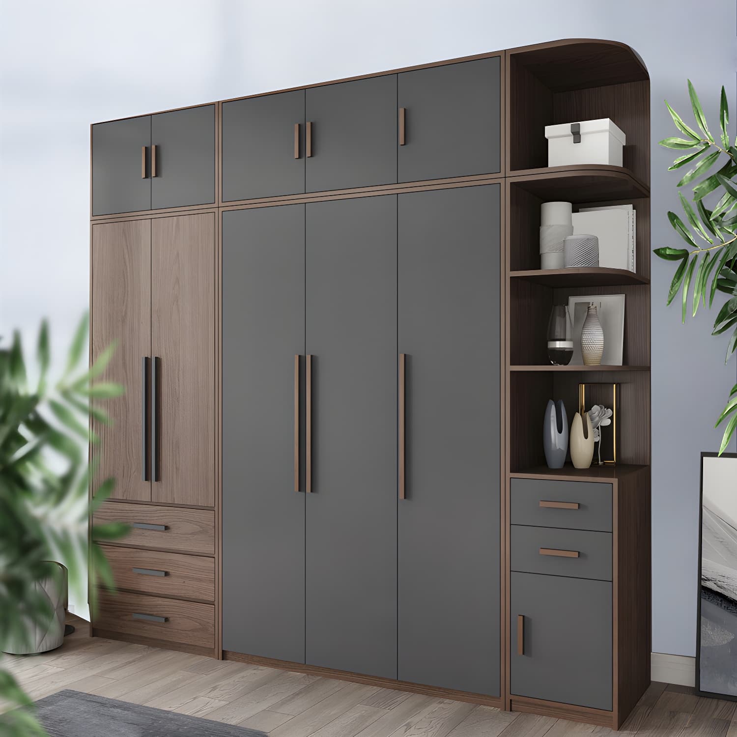 Traditional Wood Wardrobe Armoire with Drawers, Shelves, and Clothing Rod - image 4