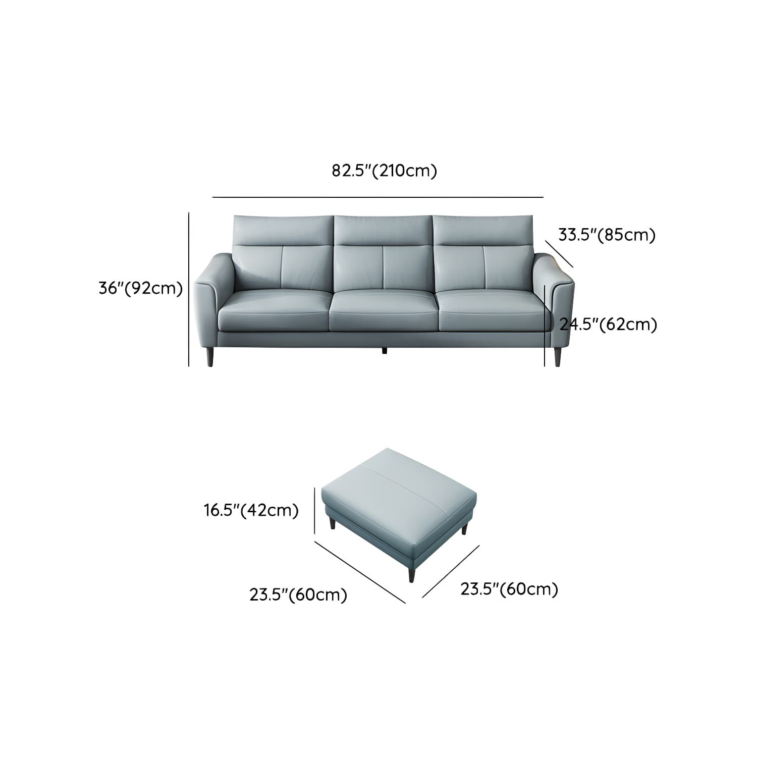 Modern Blue Genuine Leather Sectional Sofa Set with 3 Pieces of Large Size and Pillow Top Arms - image 15
